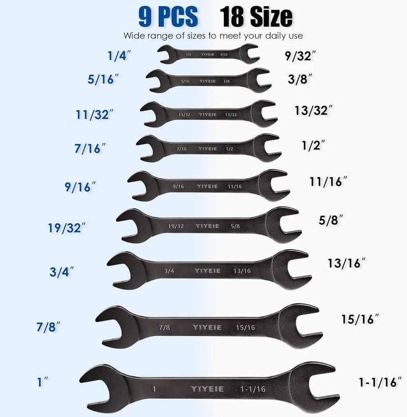 YIYEIE 9Pc. Super Thin Wrench Set, SAE 1/4" to 1-1/16", Nickel Plating, CR-V Steel, Ultra-Slim Open End Wrench Set with Rolling Pouch - Image 2